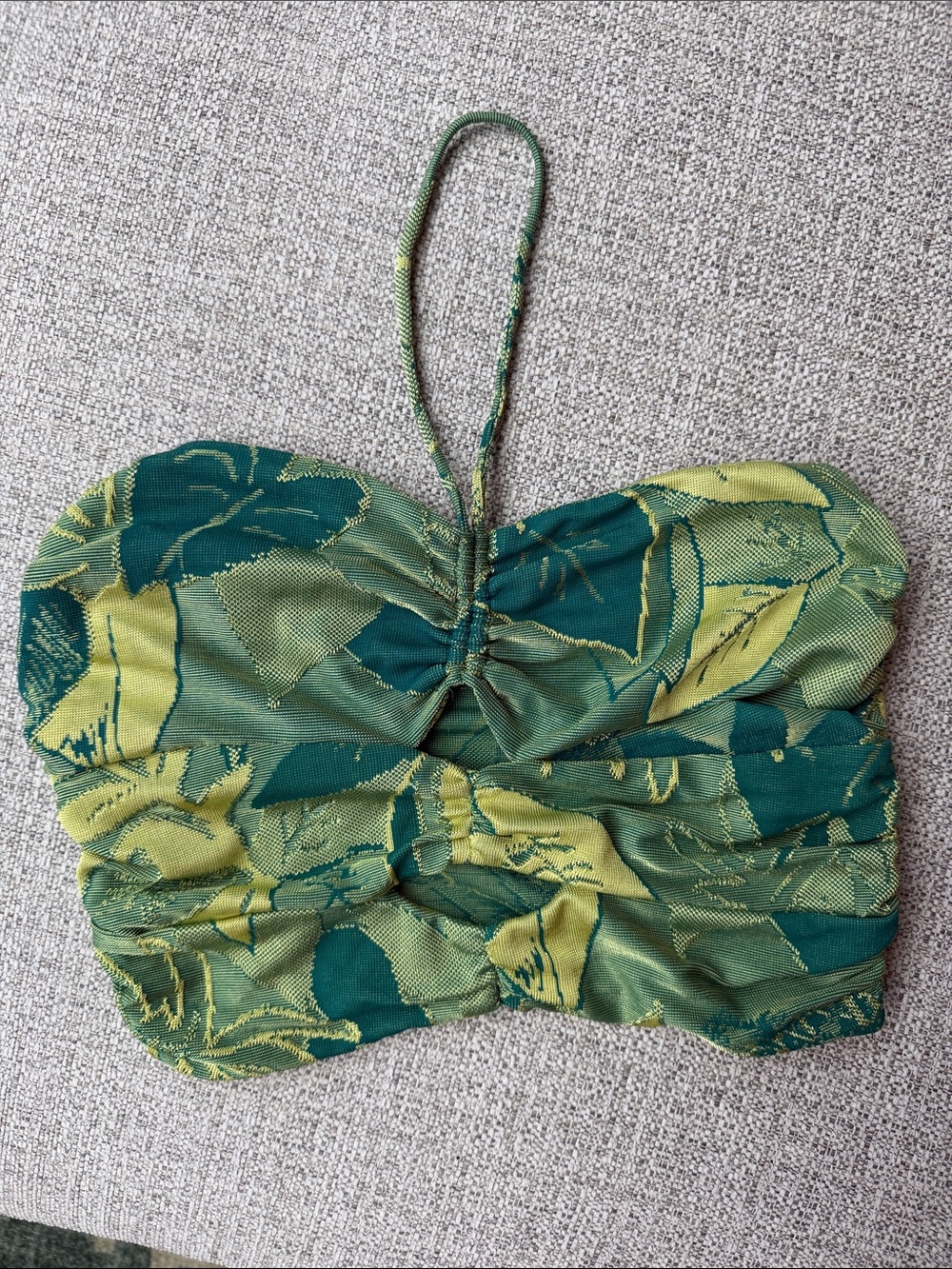 Zara Green and Gold Strapless halter tropical print top
